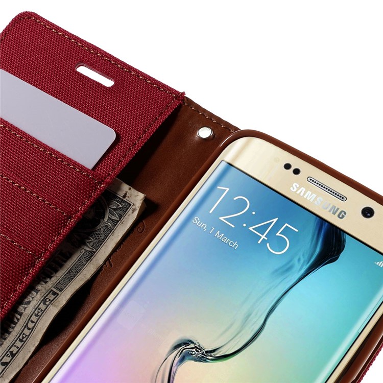 MERCURY GOOSPERY Canvas Leather Cover for Samsung Galaxy S6 Edge G925 - Red-7