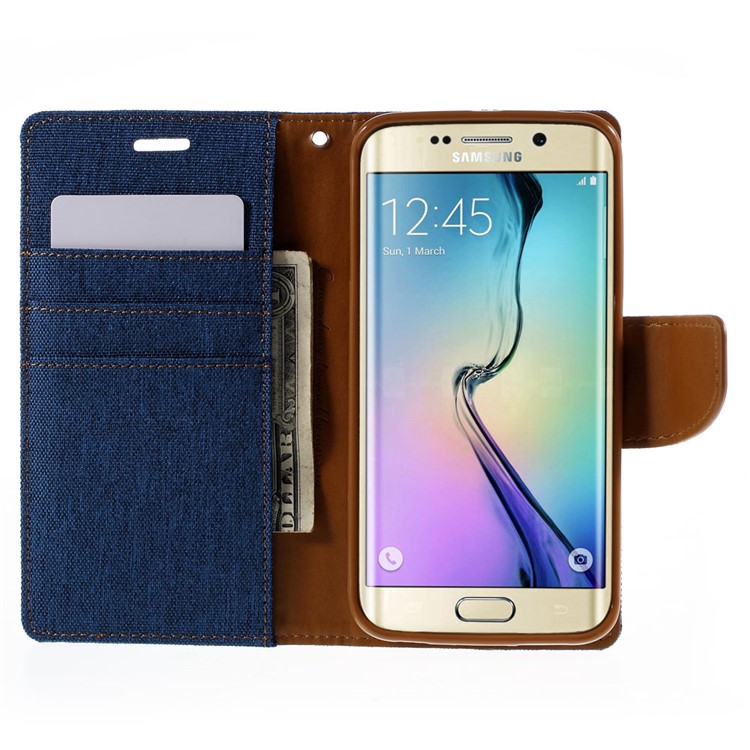 MERCURY GOOSPERY Canvas Leather Stand Cover for Samsung Galaxy S6 Edge G925 - Baby Blue-6