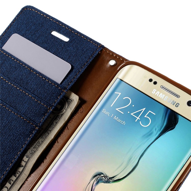 MERCURY GOOSPERY Canvas Leather Stand Cover for Samsung Galaxy S6 Edge G925 - Baby Blue-9