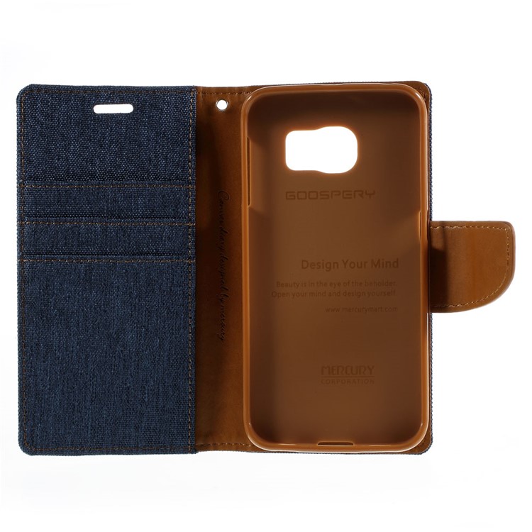 MERCURY GOOSPERY Canvas Leather Stand Case for Samsung Galaxy S6 Edge G925 - Dark Blue-10