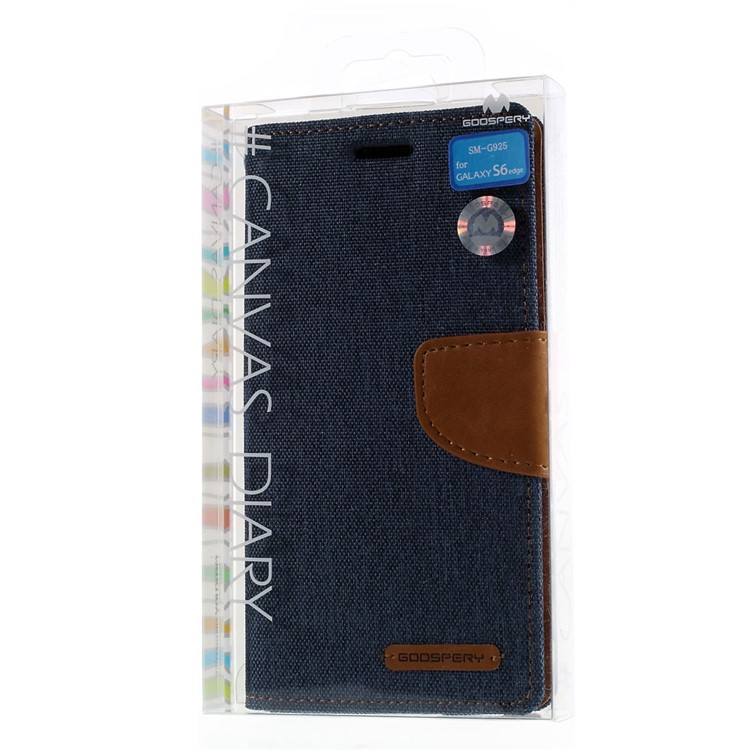 MERCURY GOOSPERY Canvas Leather Stand Case for Samsung Galaxy S6 Edge G925 - Dark Blue-11