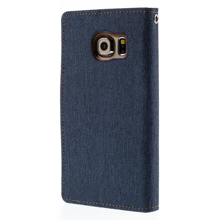 MERCURY GOOSPERY Canvas Leather Stand Case for Samsung Galaxy S6 Edge G925 - Dark Blue-2