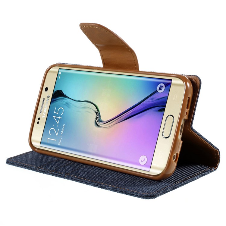 MERCURY GOOSPERY Canvas Leather Stand Case for Samsung Galaxy S6 Edge G925 - Dark Blue-4