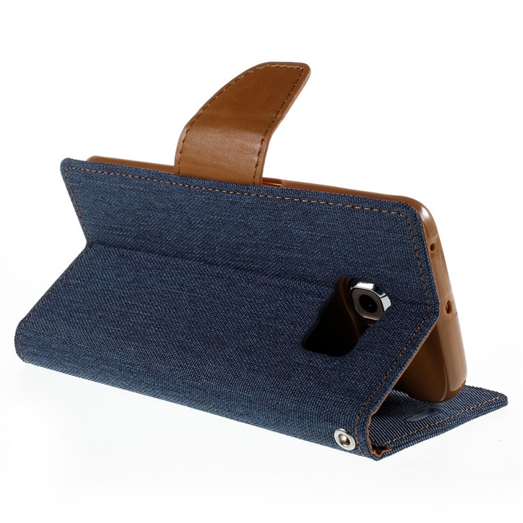 MERCURY GOOSPERY Canvas Leather Stand Case for Samsung Galaxy S6 Edge G925 - Dark Blue-5