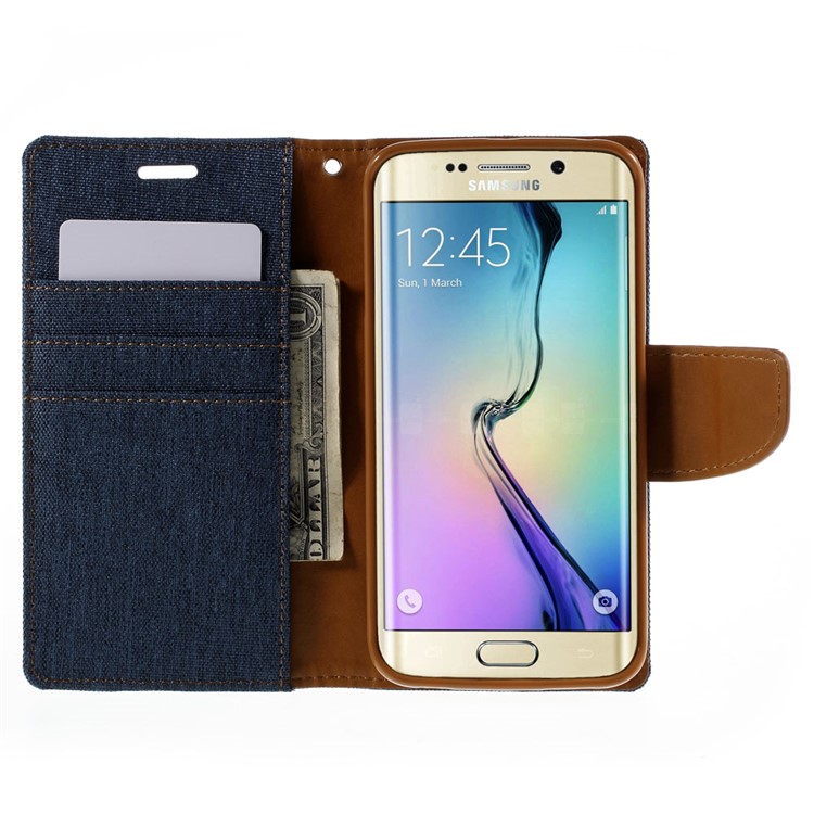 MERCURY GOOSPERY Canvas Leather Stand Case for Samsung Galaxy S6 Edge G925 - Dark Blue-6