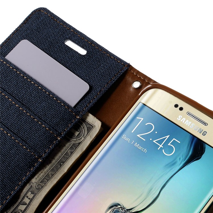 MERCURY GOOSPERY Canvas Leather Stand Case for Samsung Galaxy S6 Edge G925 - Dark Blue-9