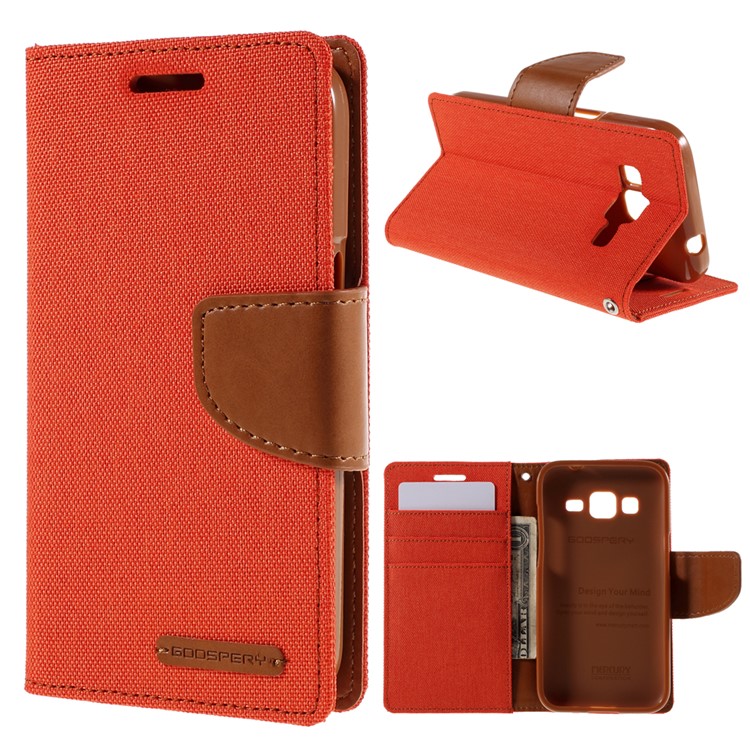 MERCURY GOOSPERY Canvas Leather Cover for Samsung Galaxy Core Prime SM-G360 - Orange-1
