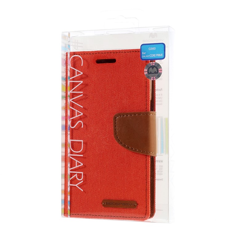 MERCURY GOOSPERY Canvas Leather Cover for Samsung Galaxy Core Prime SM-G360 - Orange-3