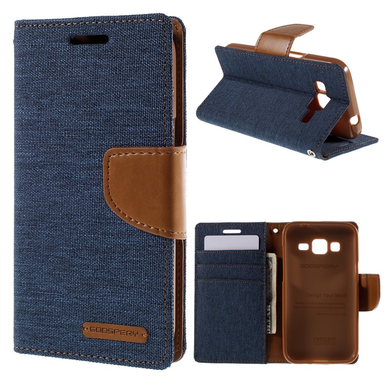 MERCURY GOOSPERY Canvas Leather Stand Case for Samsung Galaxy Core Prime SM-G360 - Deep Blue-1