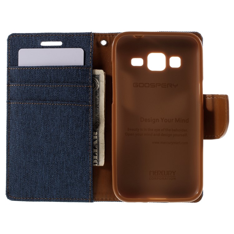 MERCURY GOOSPERY Canvas Leather Stand Case for Samsung Galaxy Core Prime SM-G360 - Deep Blue-6