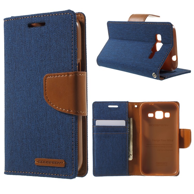 MERCURY GOOSPERY Canvas Leather Cover for Samsung Galaxy Core Prime SM-G360 - Light Blue-1