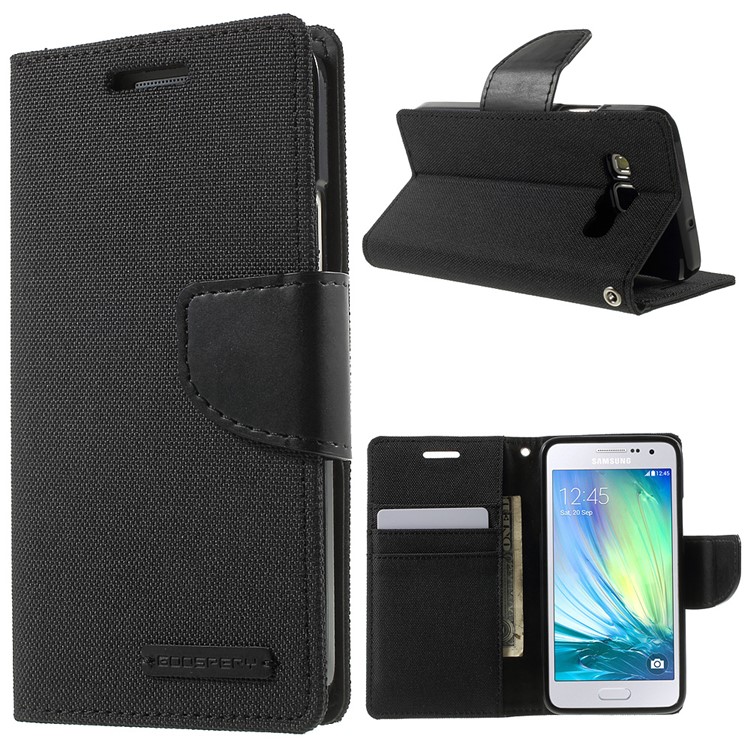 MERCURY GOOSPERY Canvas Leather Case for Samsung Galaxy A3 SM-A300F - Black-1