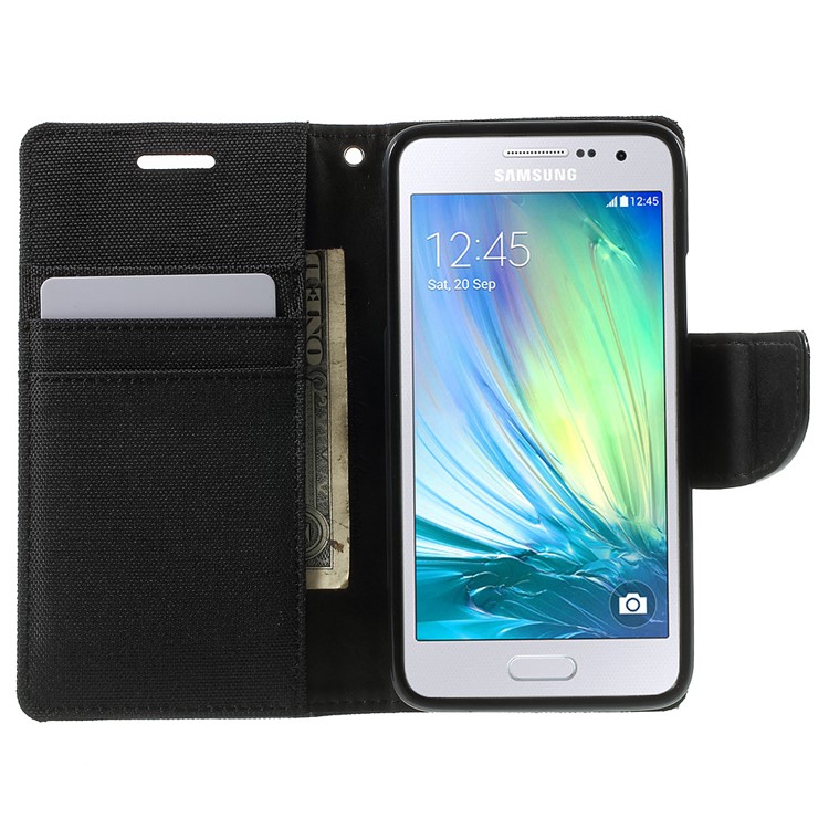 MERCURY GOOSPERY Canvas Leather Case for Samsung Galaxy A3 SM-A300F - Black-5