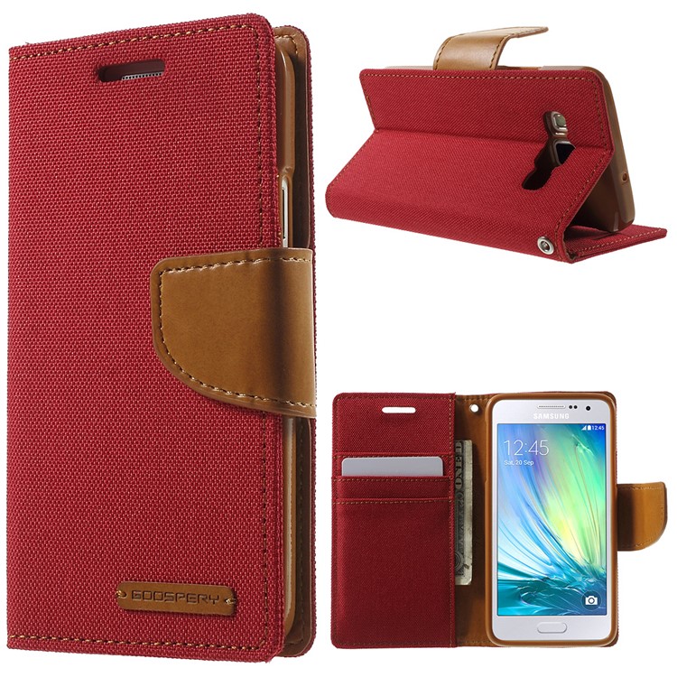 MERCURY GOOSPERY Canvas Leather Cover for Samsung Galaxy A3 SM-A300F - Red-1
