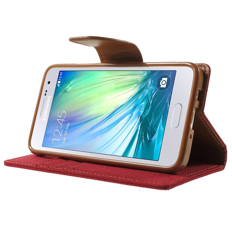 MERCURY GOOSPERY Canvas Leather Cover for Samsung Galaxy A3 SM-A300F - Red-3