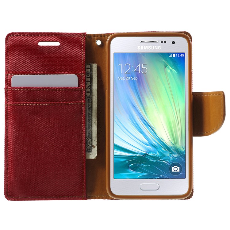 MERCURY GOOSPERY Canvas Leather Cover for Samsung Galaxy A3 SM-A300F - Red-5