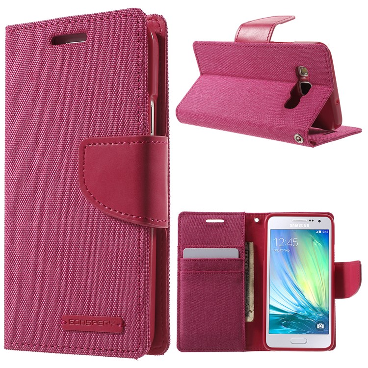 MERCURY GOOSPERY Canvas Leather Stand Cover for Samsung Galaxy A3 SM-A300F - Rose-1