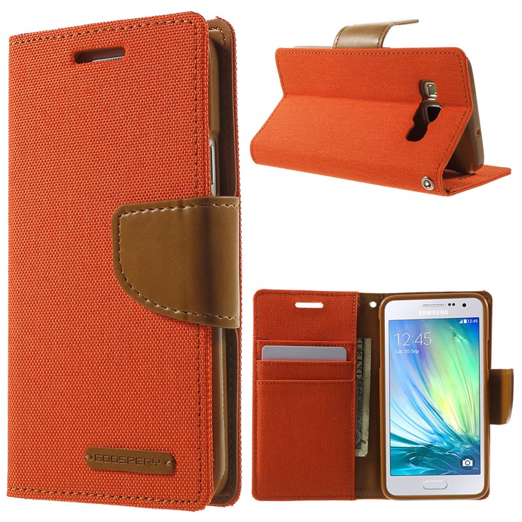 MERCURY GOOSPERY Canvas Leather Case Cover for Samsung Galaxy A3 SM-A300F - Orange-1