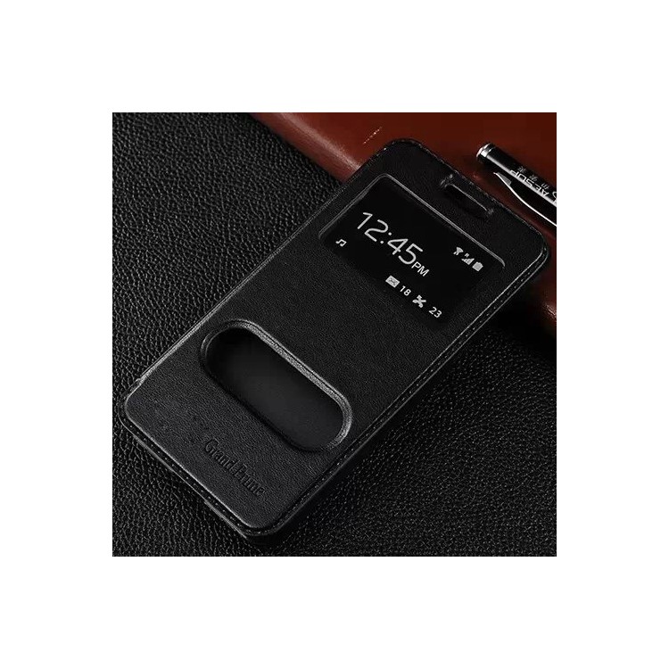 Lines Grain View Window Leather Cover for Samsung Galaxy Grand Prime SM-G530H - Black-1