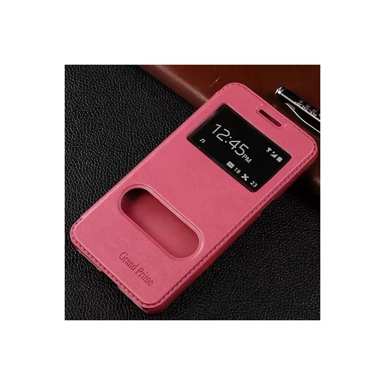 Lines Grain View Window Leather Cover for Samsung Galaxy Grand Prime SM-G530H - Rose-1