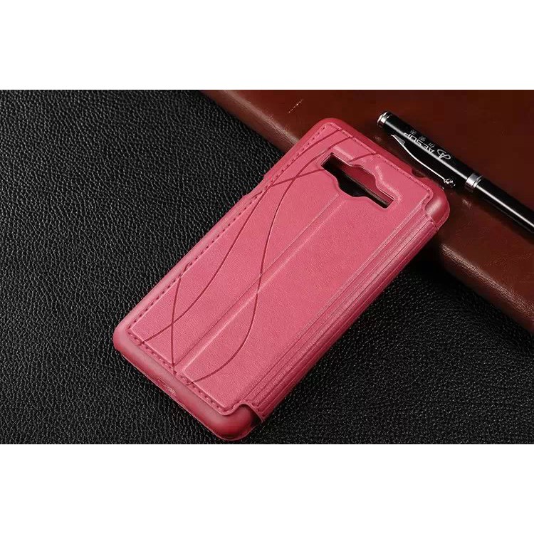 Lines Grain View Window Leather Cover for Samsung Galaxy Grand Prime SM-G530H - Rose-2