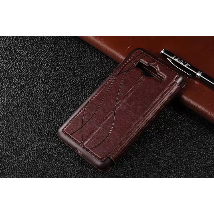 Lines Grain Double View Window Leather Cover for Samsung Galaxy Grand Prime SM-G530H - Coffee-2