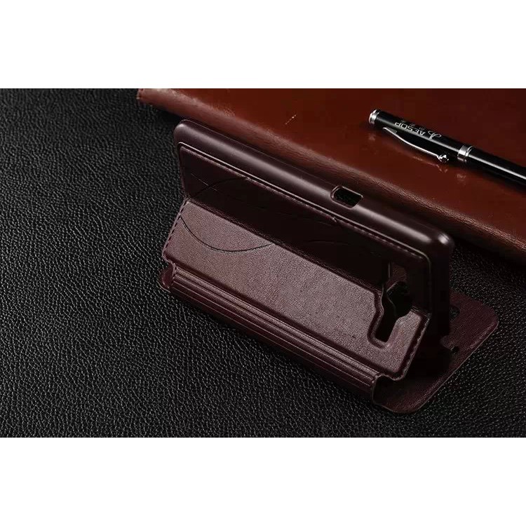 Lines Grain Double View Window Leather Cover for Samsung Galaxy Grand Prime SM-G530H - Coffee-4