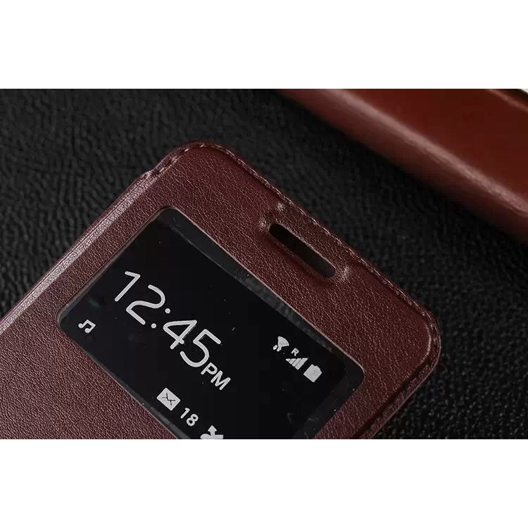 Lines Grain Double View Window Leather Cover for Samsung Galaxy Grand Prime SM-G530H - Coffee-8