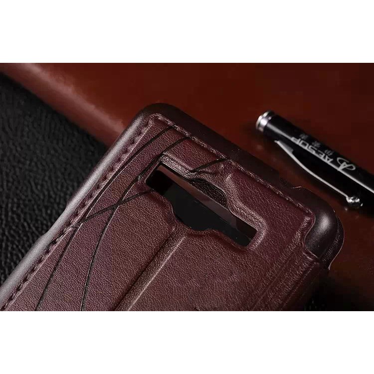 Lines Grain Double View Window Leather Cover for Samsung Galaxy Grand Prime SM-G530H - Coffee-9