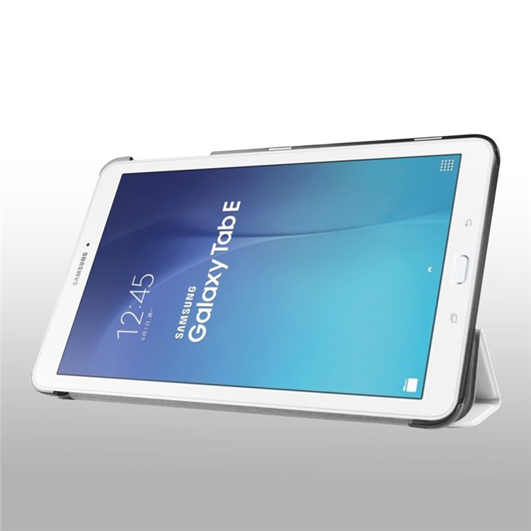 Litchi Skin Leather Cover for Samsung Galaxy Tab E 9.6 T560 with Tri-fold Stand - White-4
