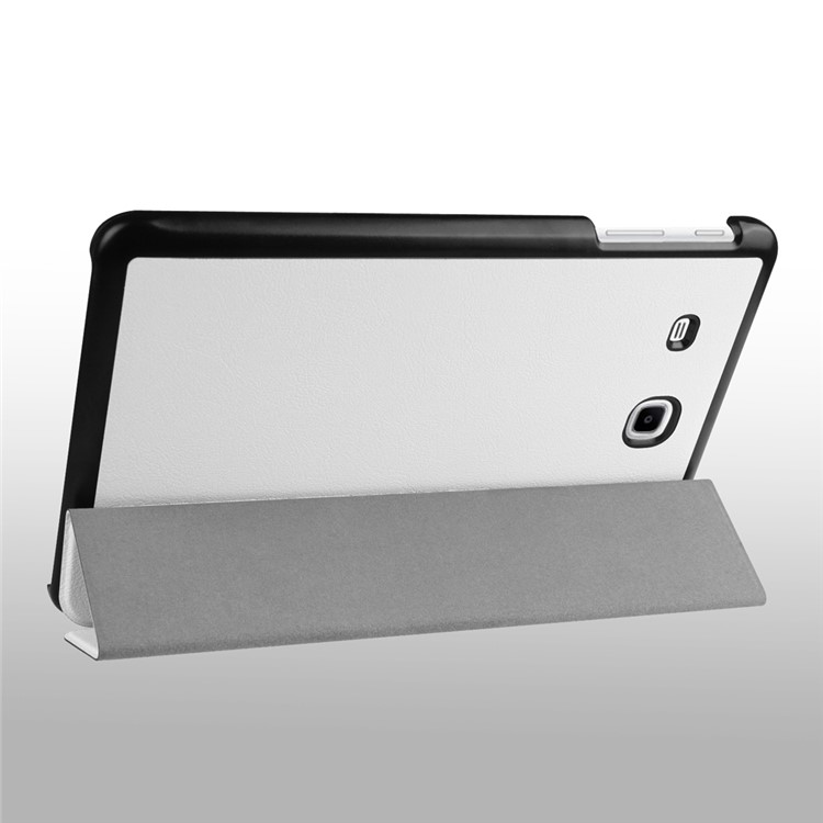 Litchi Skin Leather Cover for Samsung Galaxy Tab E 9.6 T560 with Tri-fold Stand - White-5