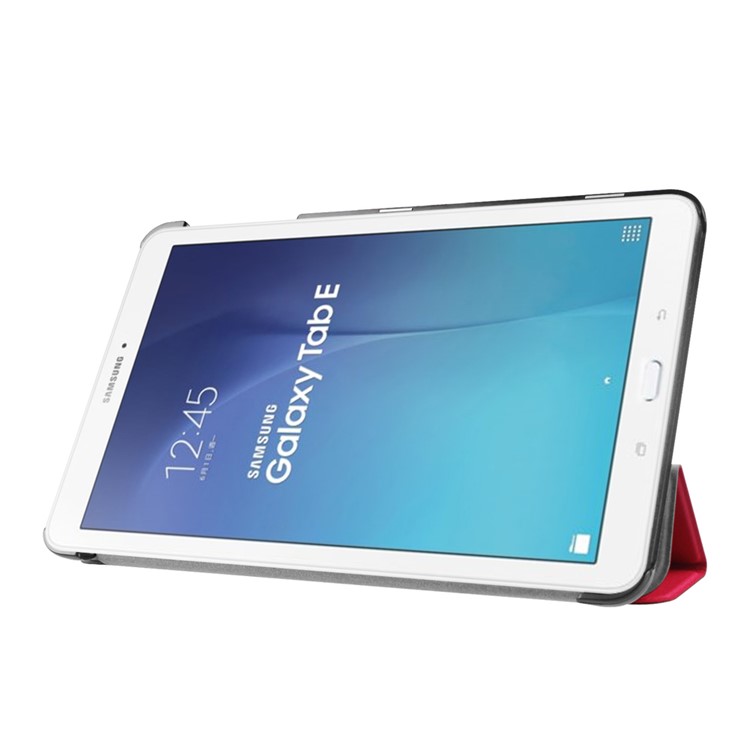 Litchi Skin Leather Case Cover for Samsung Galaxy Tab E 9.6 T560 with Tri-fold Stand - Red-4