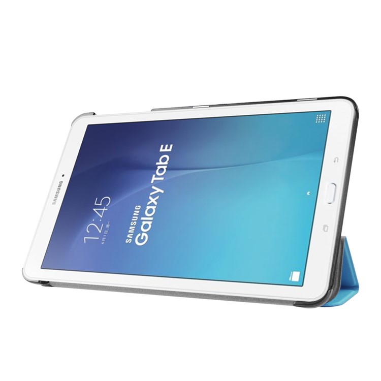 Litchi Skin Tri-fold Stand Leather Case for Samsung Galaxy Tab E 9.6 T560 - Baby Blue-4