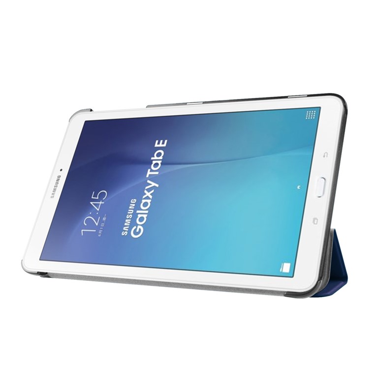 Litchi Skin Tri-fold Stand Leather Case Cover for Samsung Galaxy Tab E 9.6 T560 - Dark Blue-4