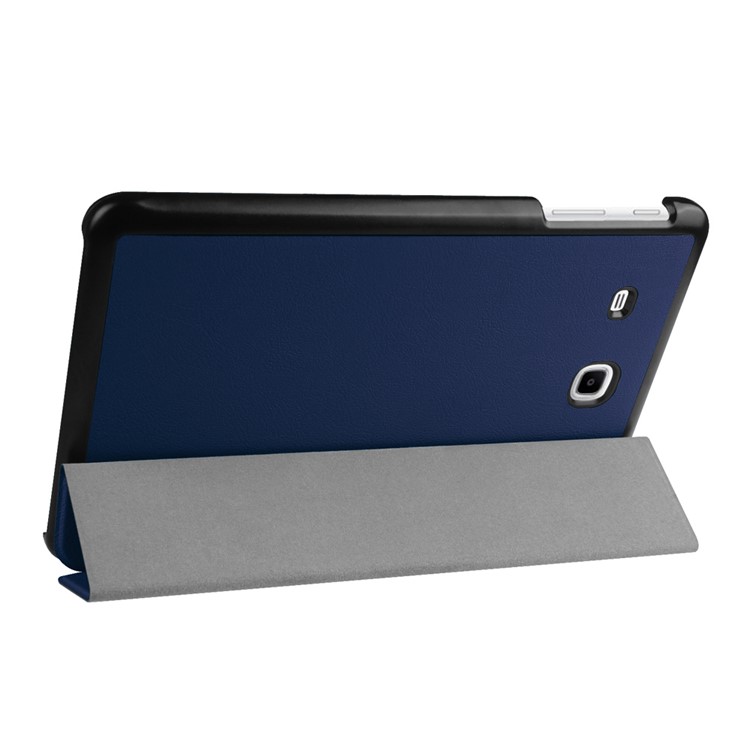 Litchi Skin Tri-fold Stand Leather Case Cover for Samsung Galaxy Tab E 9.6 T560 - Dark Blue-5