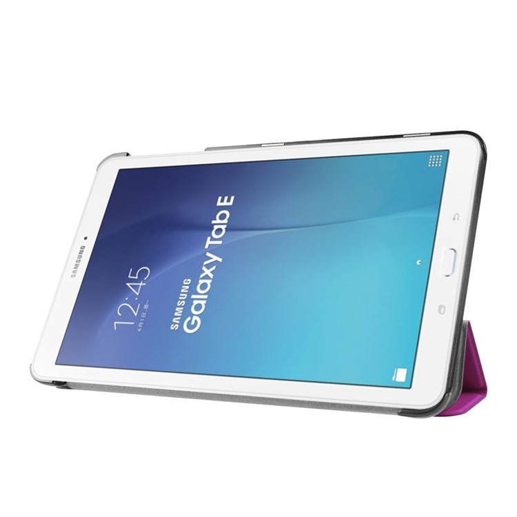 Litchi Skin Tri-fold Stand Leather Cover Case for Samsung Galaxy Tab E 9.6 T560 - Purple-4