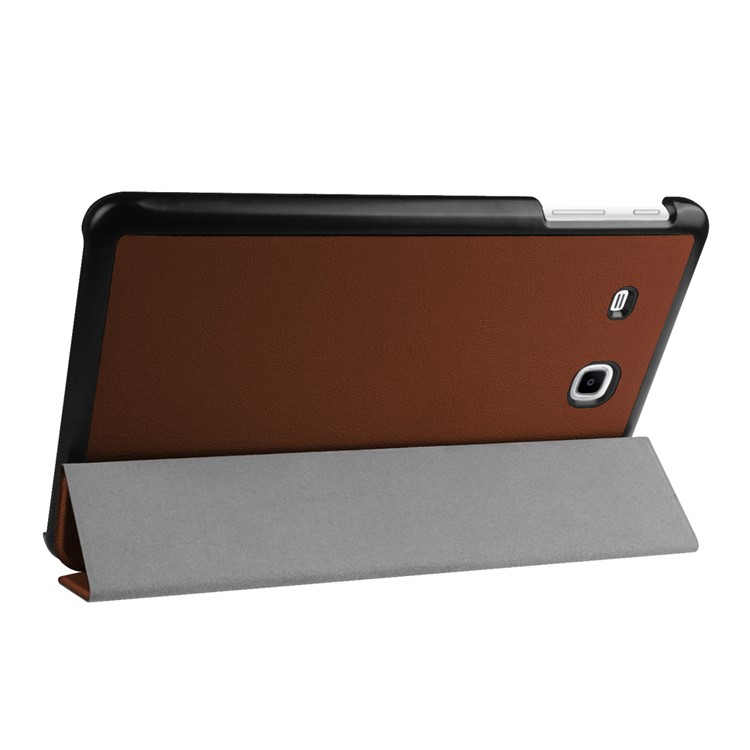 Litchi Skin PU Leather Case for Samsung Galaxy Tab E 9.6 T560 with Tri-fold Stand - Brown-5