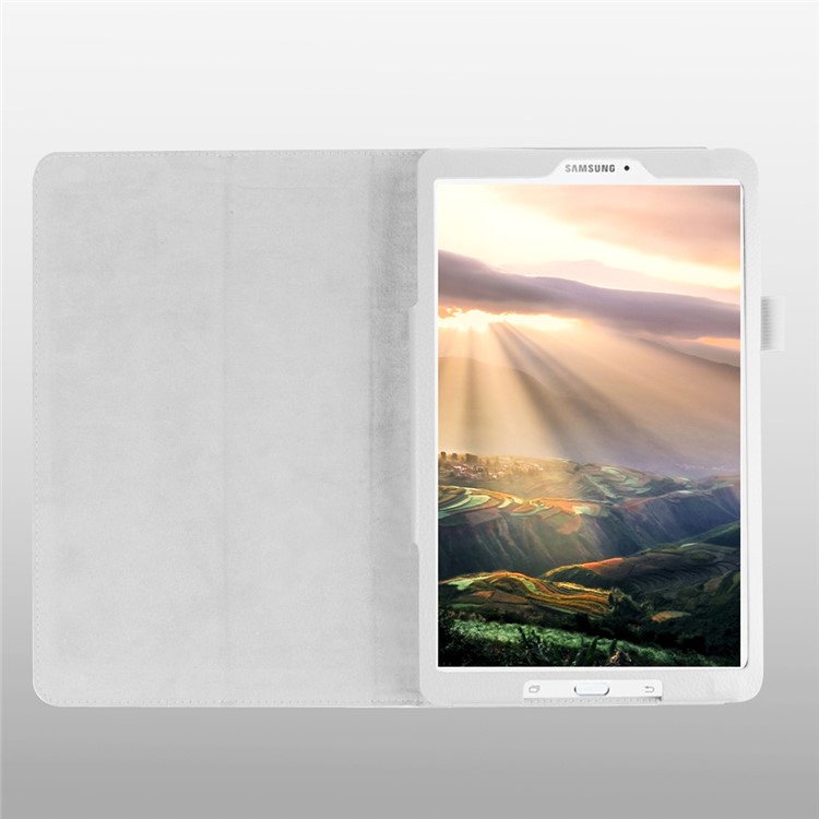 Litchi Skin Leather Stand Cover for Samsung Galaxy Tab E 9.6 T560 - White-4