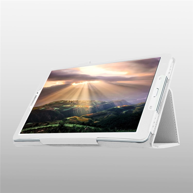 Litchi Skin Leather Stand Cover for Samsung Galaxy Tab E 9.6 T560 - White-5