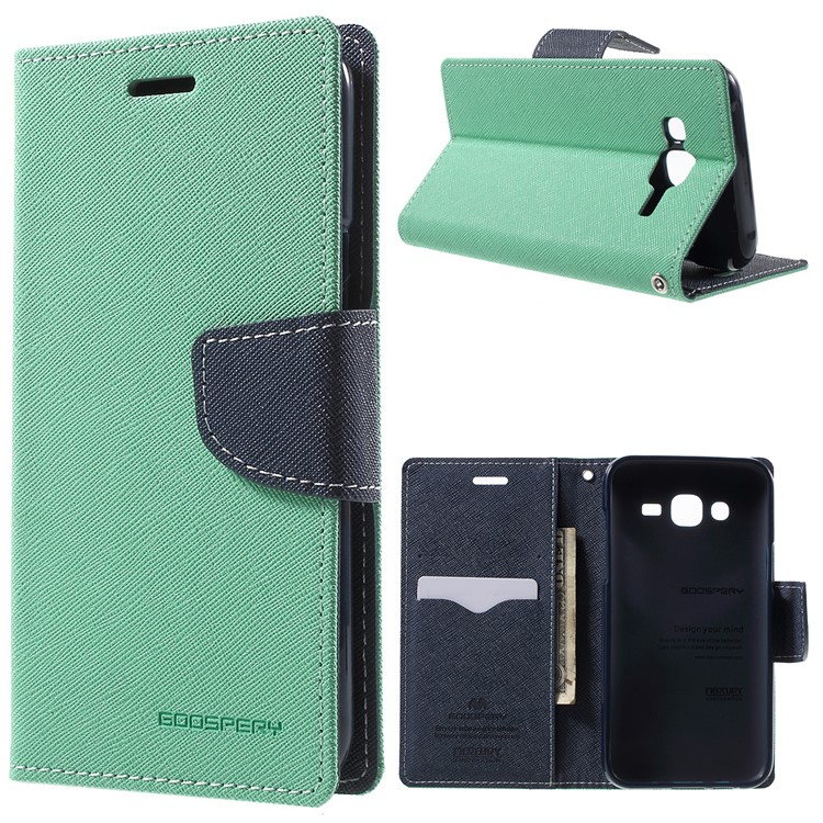 MERCURY Goospery Leather Wallet Cover for Samsung Galaxy J5 SM-J500F with Stand - Cyan-1