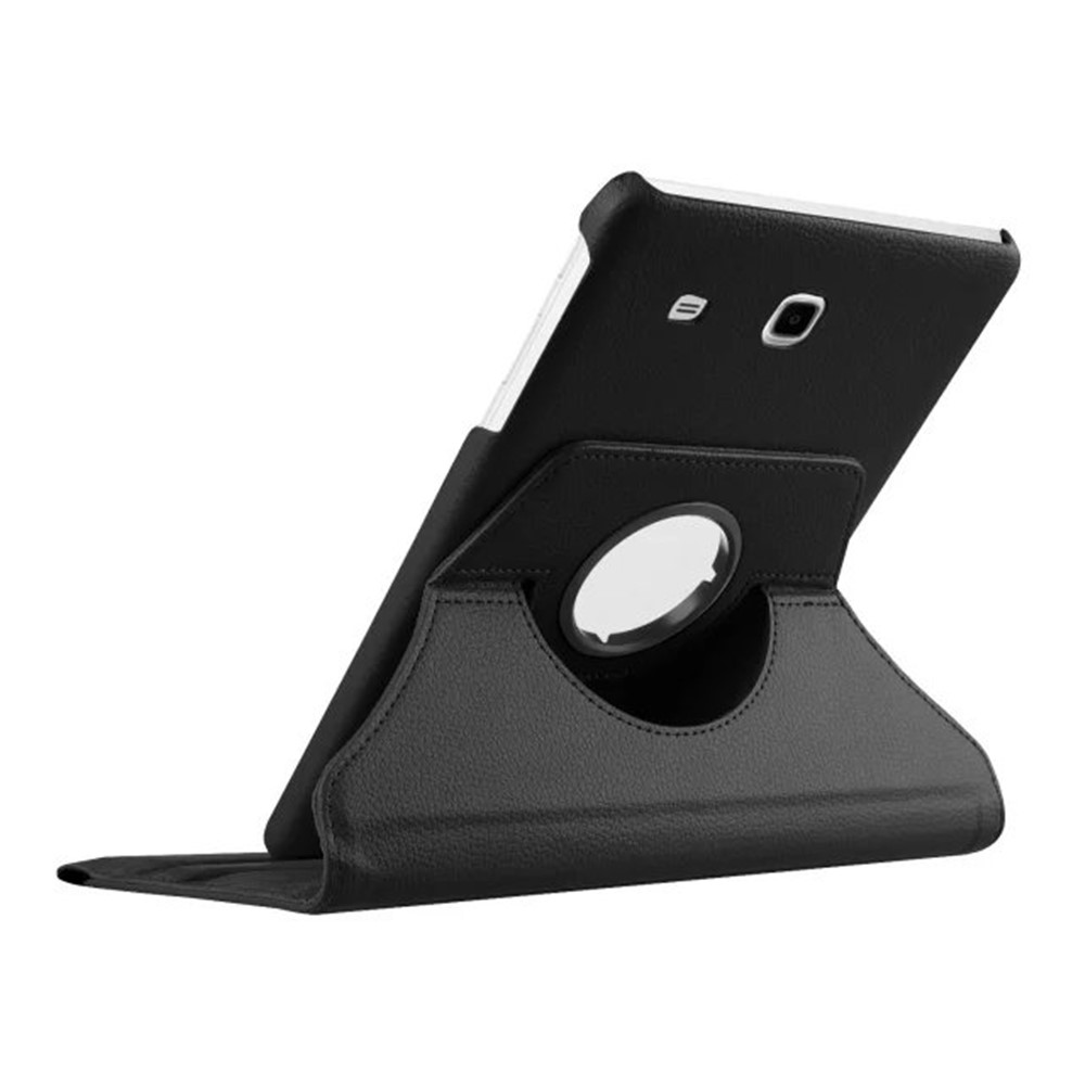 Litchi Textura Stand Rotary Caso Para Samsung Galaxy Tab E 9.6 T560 / T561 - Preto