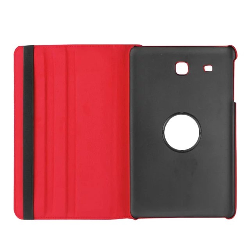 Cubierta de Cuero de Soporte Rotativo de Grano Litchi Para Samsung Galaxy Tab E 9.6 T560 / T561 - Rojo