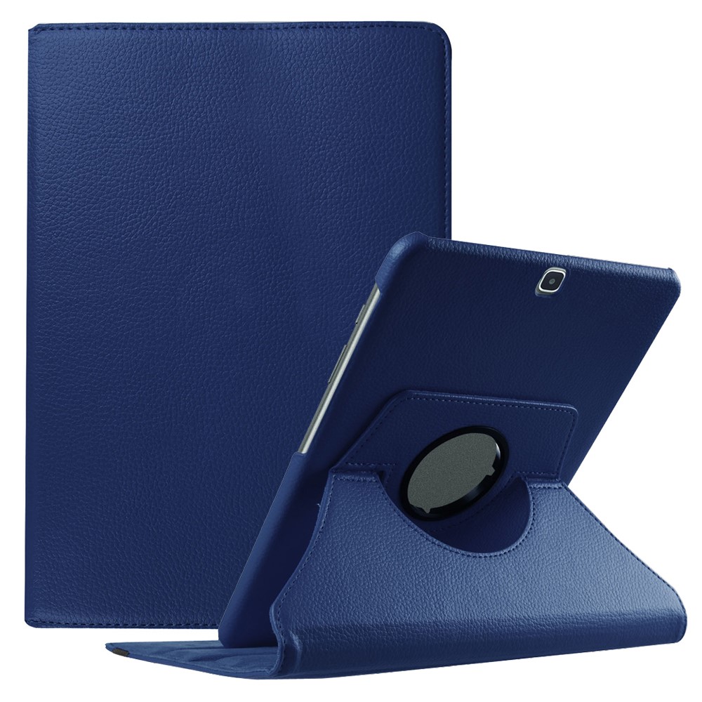 Lychee Skin Leather Rotary Stand Protective Case for Samsung Galaxy Tab S2 9.7 - Dark Blue-1