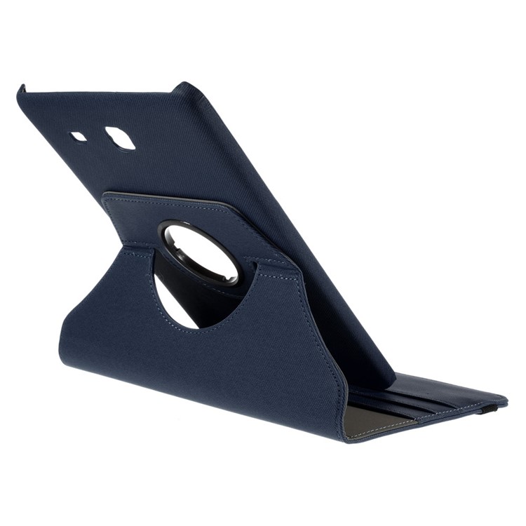 Twill Texture Leather Rotary Stand Shell for Samsung Galaxy Tab E 9.6 T560 with Card Slots - Deep Blue-7