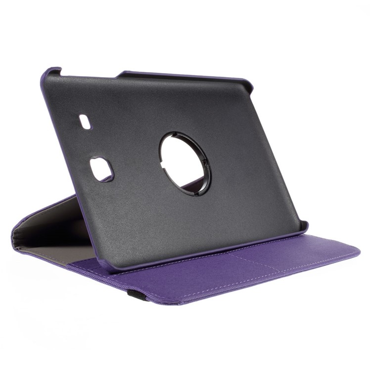 Twill Texture Leather Rotary Stand Shell for Samsung Galaxy Tab E 9.6 T560 with Card Slots - Purple-4