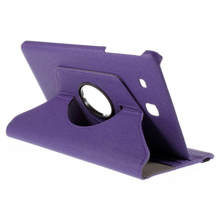 Twill Texture Leather Rotary Stand Shell for Samsung Galaxy Tab E 9.6 T560 with Card Slots - Purple-5
