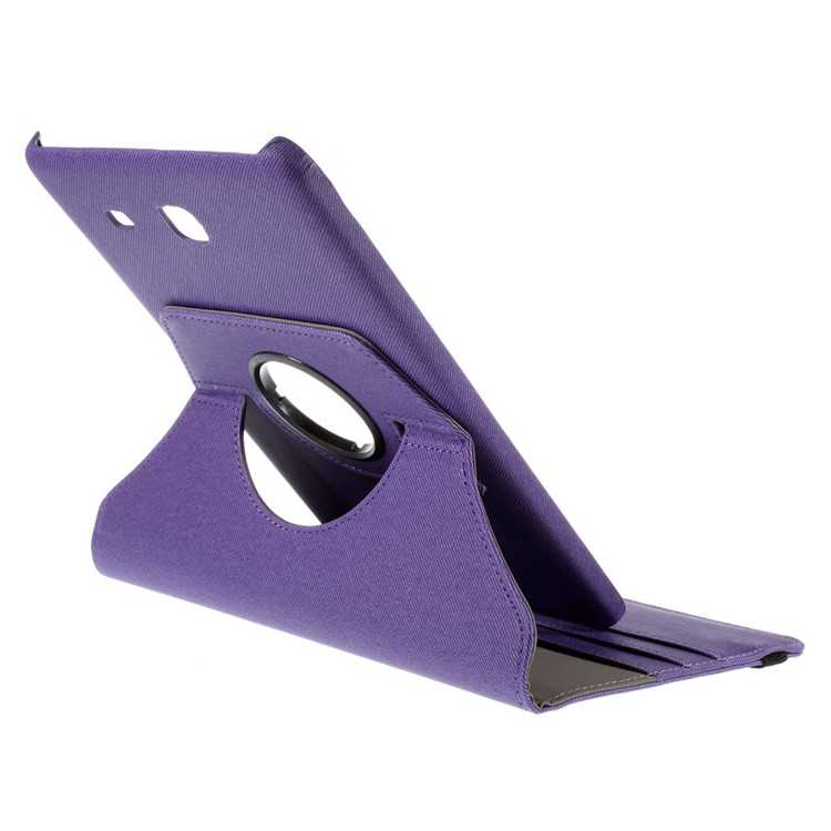 Twill Texture Leather Rotary Stand Shell for Samsung Galaxy Tab E 9.6 T560 with Card Slots - Purple-7