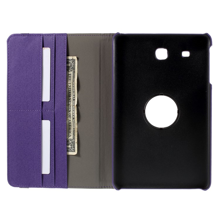 Twill Texture Leather Rotary Stand Shell for Samsung Galaxy Tab E 9.6 T560 with Card Slots - Purple-8