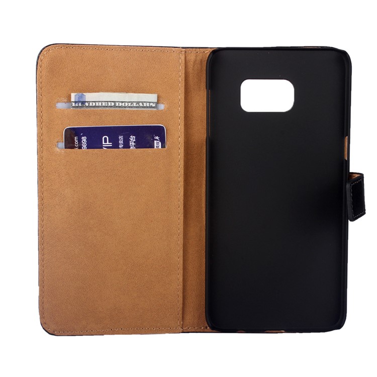 Genuine Split Wallet Leather Stand Case for Samsung Galaxy S6 Edge Plus SM-G928 - Black-2