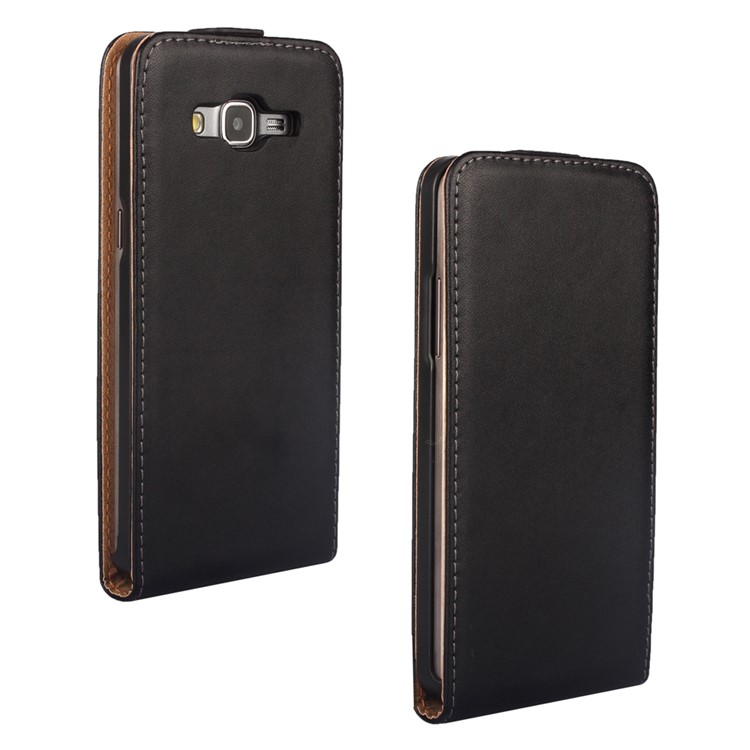 Vertical Genuine Split Leather Flip Case for Samsung Galaxy Grand Prime SM-G530 - Black-1